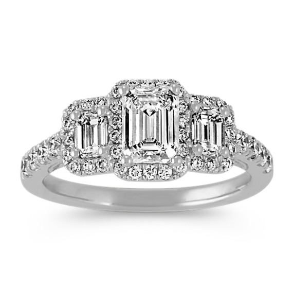 three stone emerald cut engagement rings