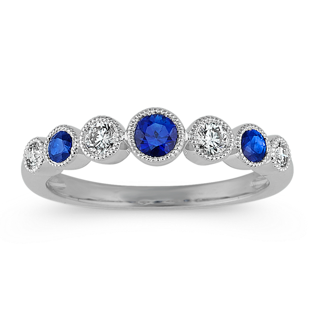 Vintage Traditional Blue Sapphire and Diamond Ring