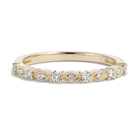 Vintage Wedding Band with Alternating Design in 14k Yellow Gold