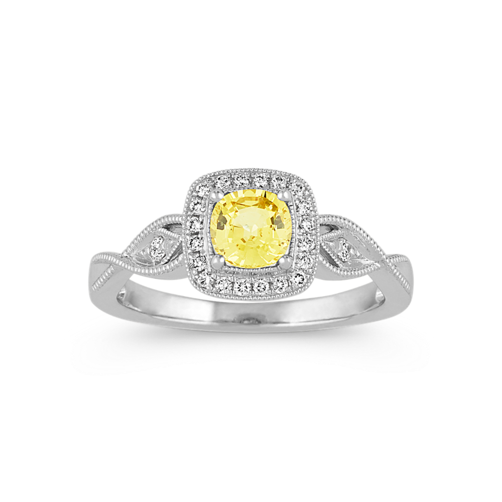 Vintage Yellow Natural Sapphire and Natural Diamond Ring