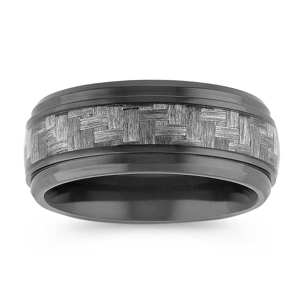 Weave Pattern Black Titanium Comfort Fit Ring (9mm)