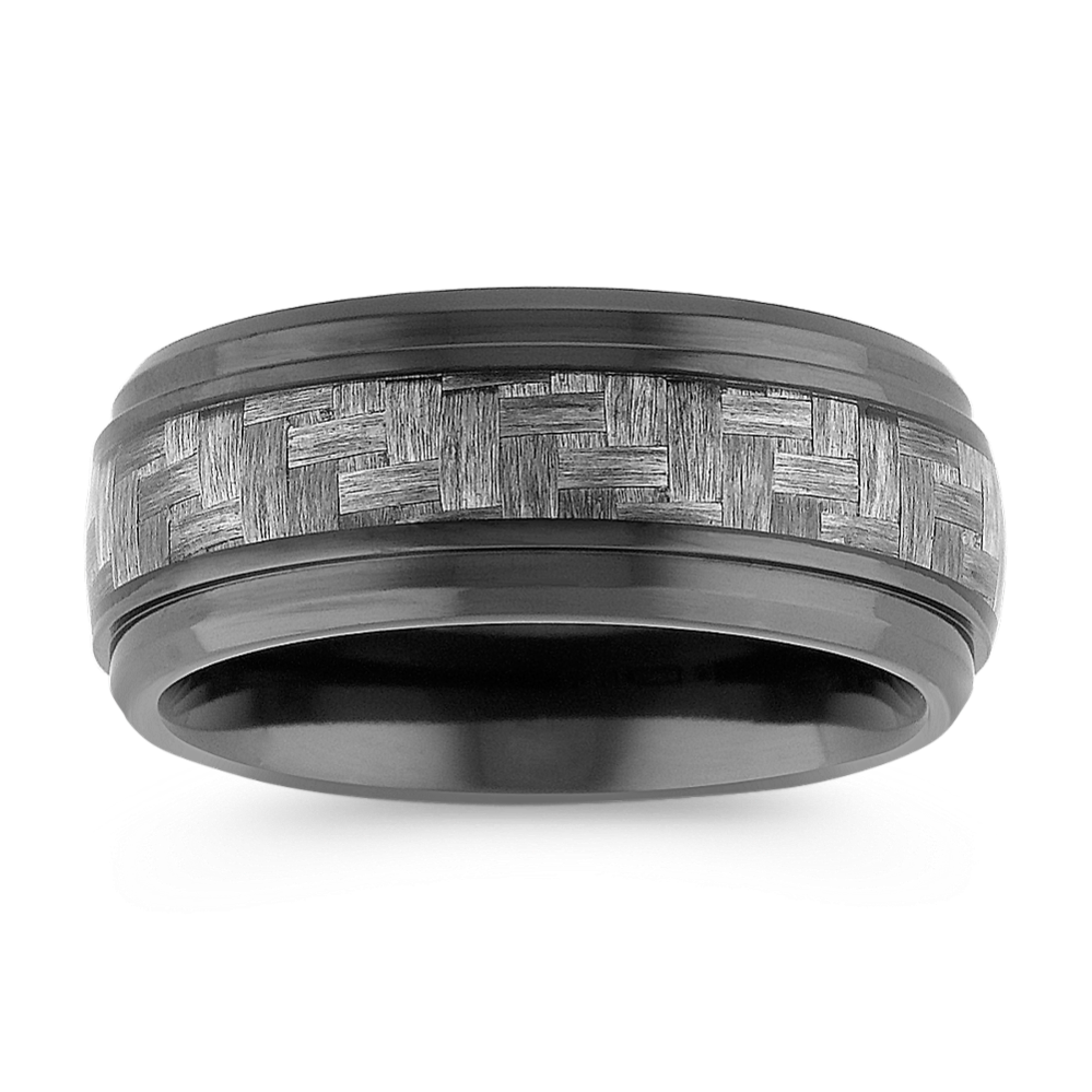 Weave Pattern Black Titanium Comfort Fit Ring (9mm)