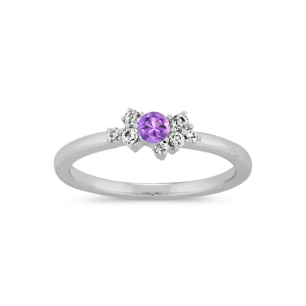 Begonia White Sapphire Ring for 3mm Gemstone in 14k White Gold