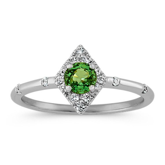 White and Green Sapphire Ring in Sterling Silver