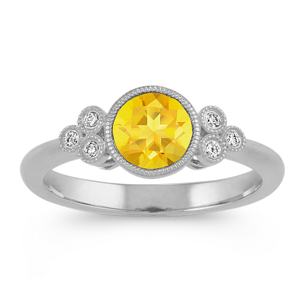 Yellow Sapphire and Diamond Ring in 14k White Gold