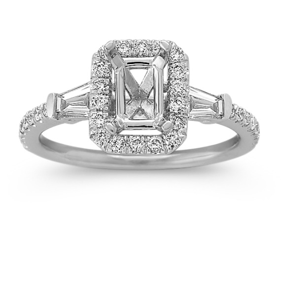 Halo Baguette and Round Diamond Engagement Ring at Shane Co.