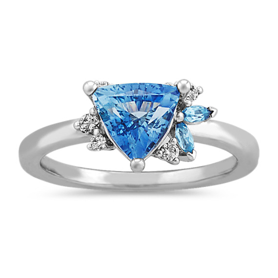 Moonlight Trillion Sapphire, Swiss Blue Topaz and Diamond Ring