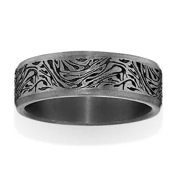 Engraved Black Tantalum Mens Ring (7mm)