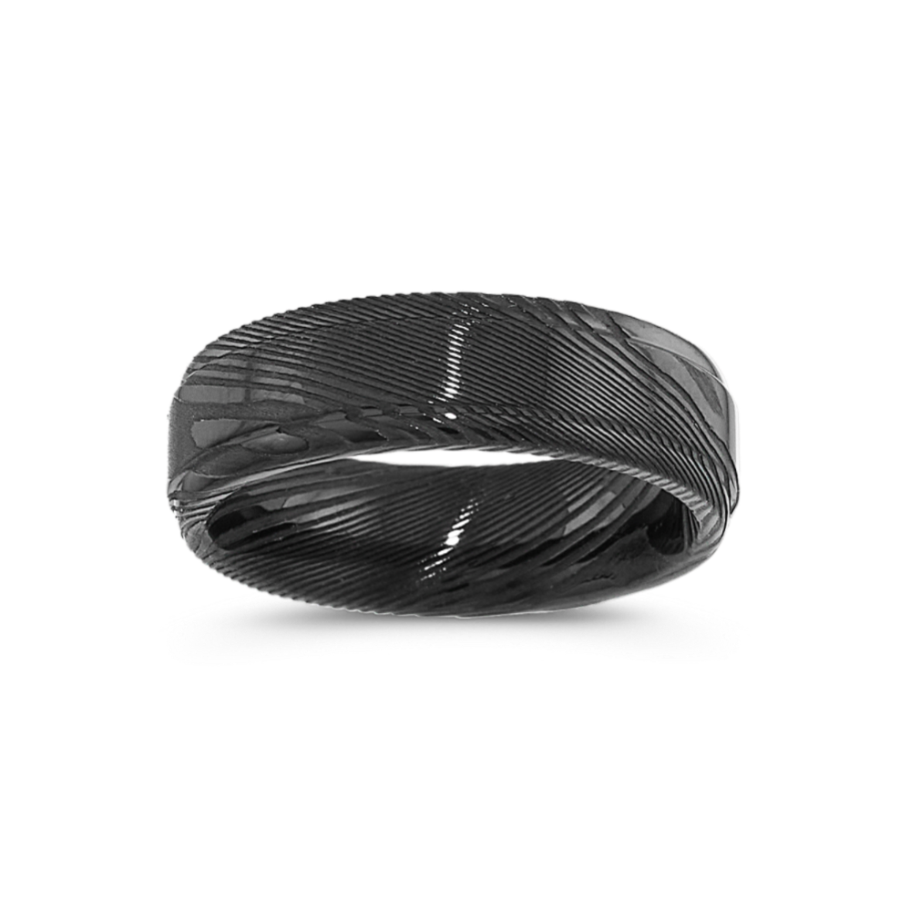 Contemporary Wedding Band in Damascus Steel (7mm)