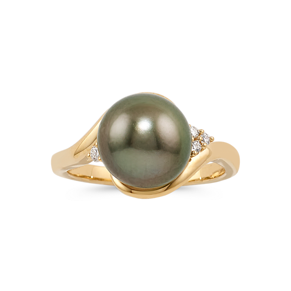 Gold and Cultured Pearl Charm Monogram Cocktail Ring