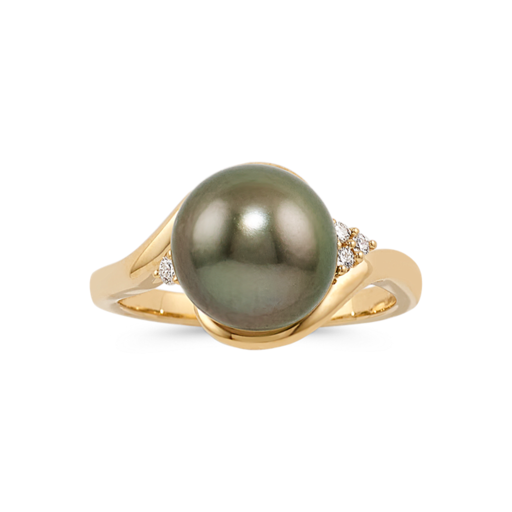 9mm Tahitian Pearl and Diamond Ring in 14K Yellow Gold