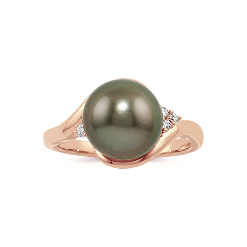 9mm Tahitian Pearl and Diamond Ring in 14K Rose Gold