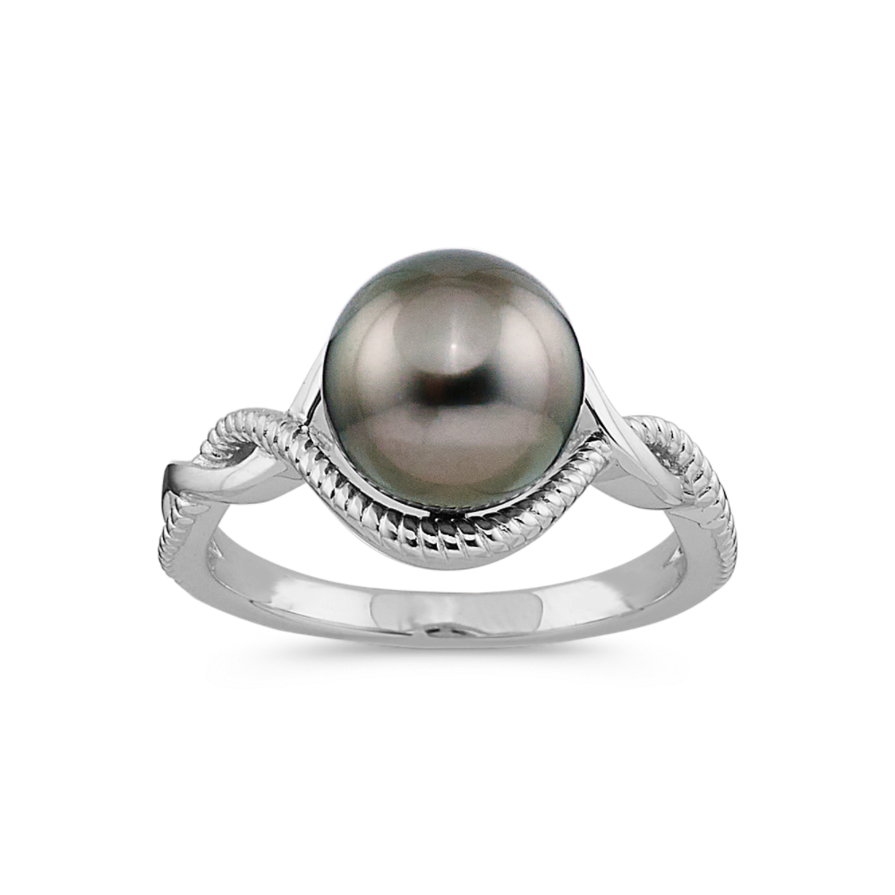 Casino 9mm Tahitian Pearl Infinity Ring in Sterling Silver | Shane Co.