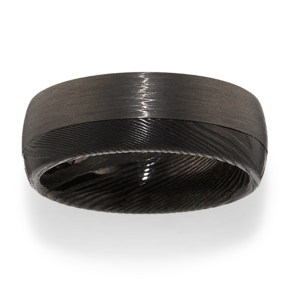 Damascus Steel and Carbon Fiber Wedding Band (8mm)