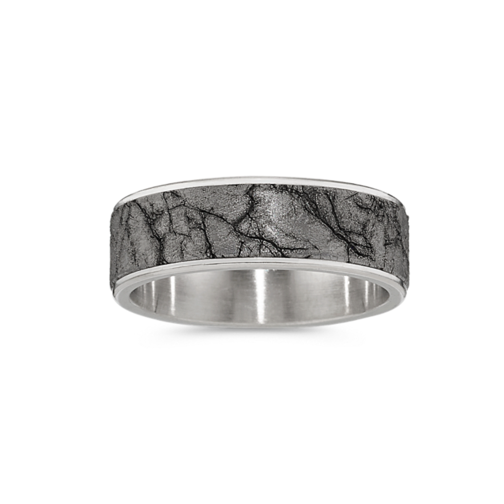 Marbled Wedding Band in Tantalum & White Gold (7.5mm)