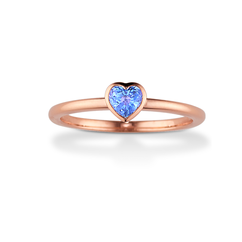 Ice Blue Natural Sapphire Heart Ring in 14K Rose Gold