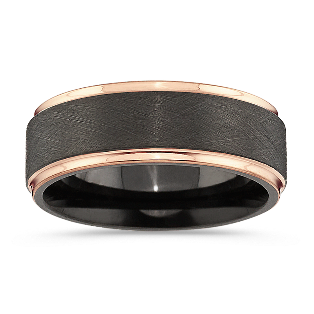 Contemporary Wedding Band in Cobalt and 14K Rose Gold (8mm)