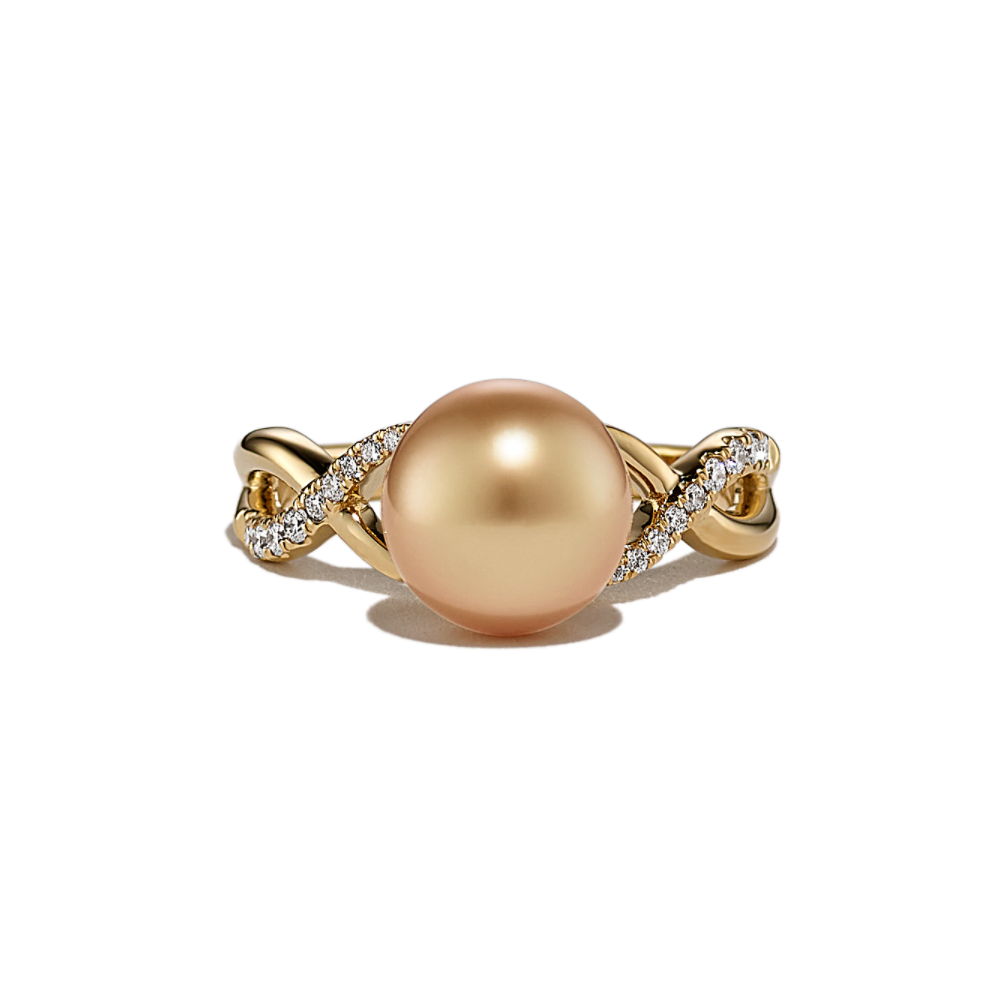 9mm Cultured South Sea Pearl and Natural Diamond Infinity Ring