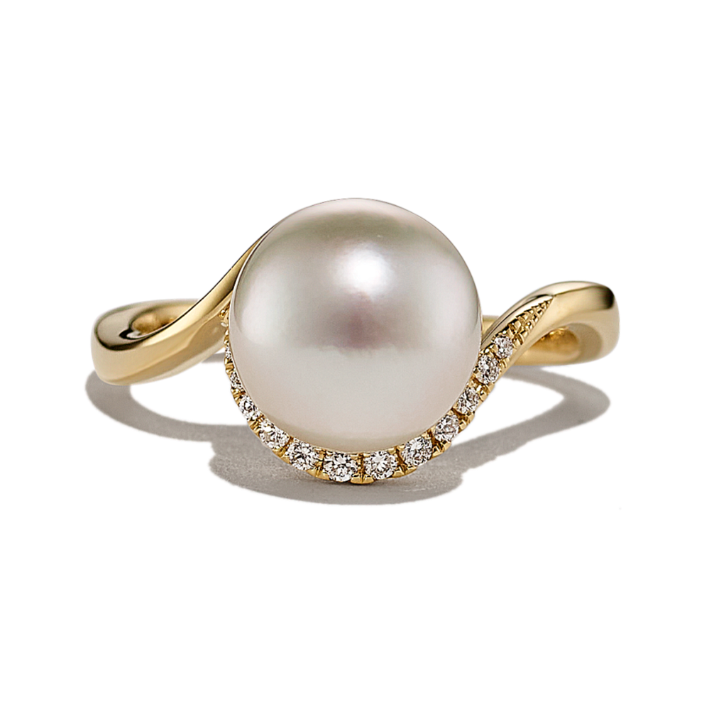 9mm Cultured South Sea Pearl and Diamond Ring