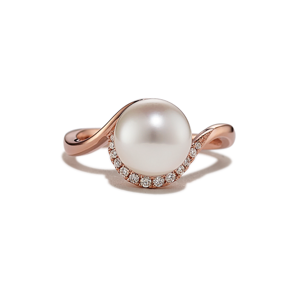 9mm Cultured South Sea Pearl and Natural Diamond Ring