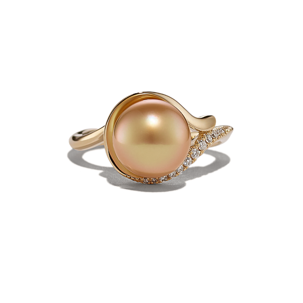 9mm Cultured South Sea Pearl and Natural Diamond Swirl Ring