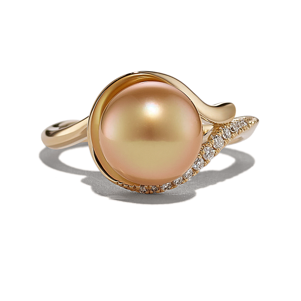 9mm Cultured South Sea Pearl and Diamond Swirl Ring