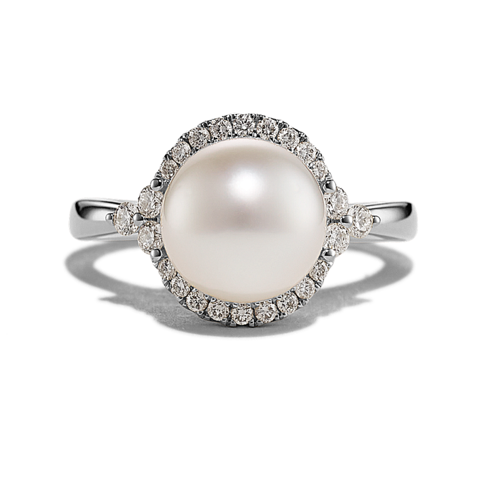 9mm Cultured South Sea and Diamond Halo Ring