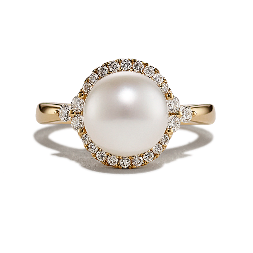 9mm Cultured South Sea and Diamond Halo Ring