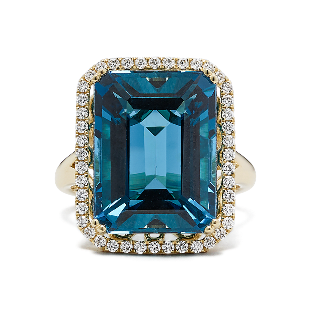 Nascha London Blue Natural Topaz and Natural Diamond Ring in 14K Yellow Gold
