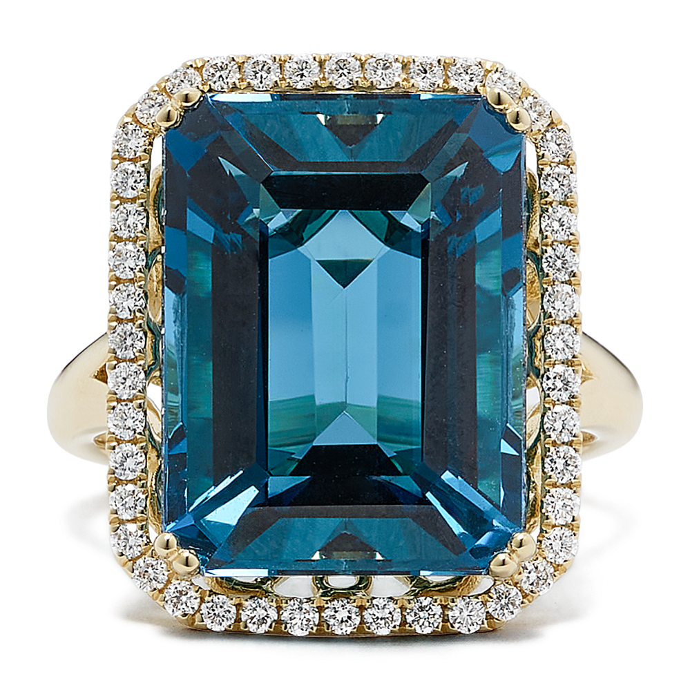 Nascha London Blue Topaz & Diamond Halo Ring