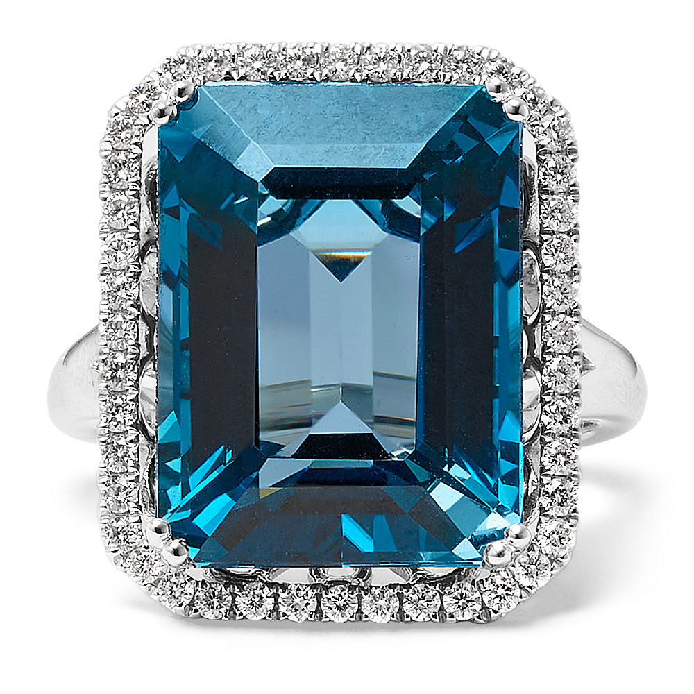Nascha London Blue Topaz and Diamond Ring in 14K White Gold | Shane Co.