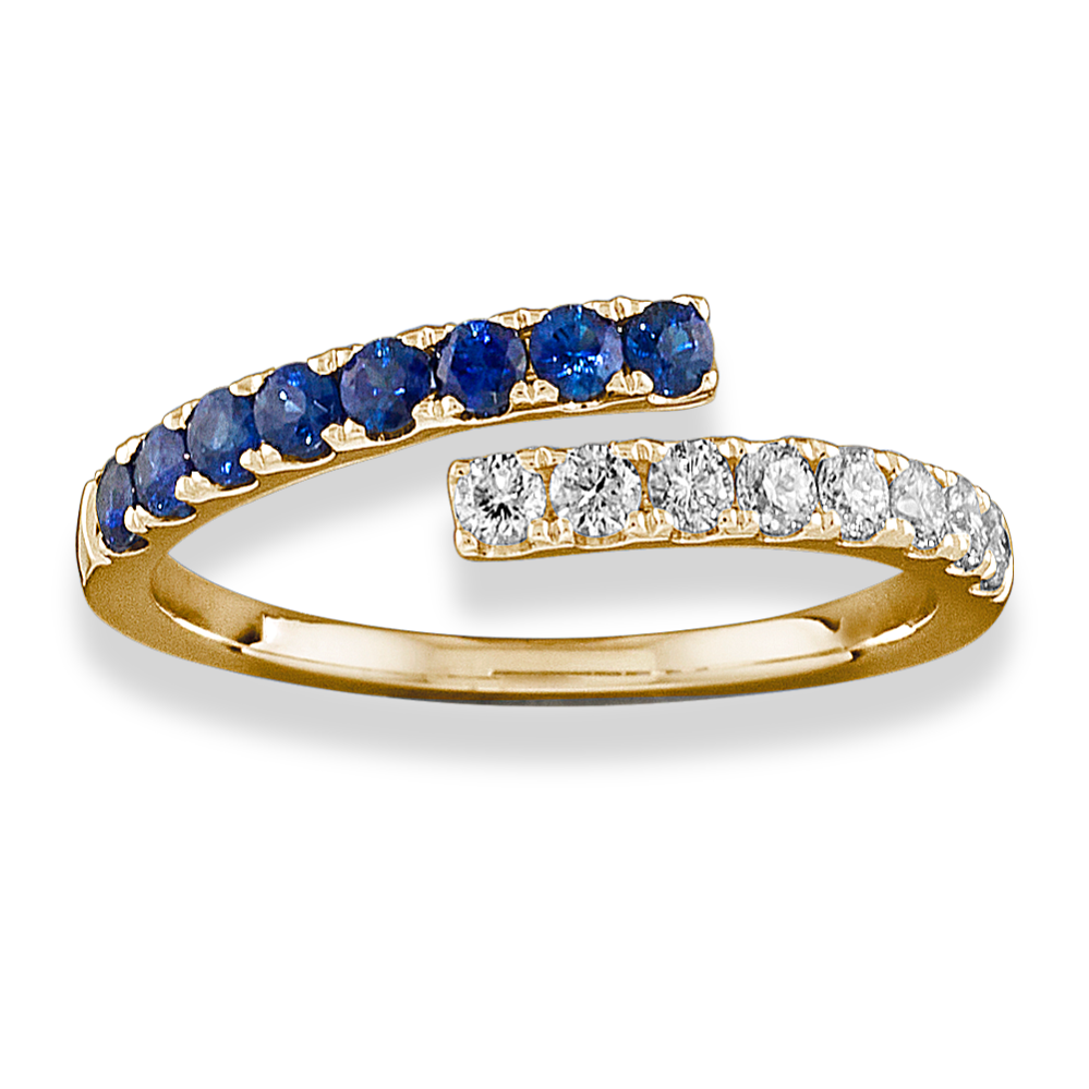 Bay Traditional Blue Sapphire and Diamond Ring in 14K Yellow Gold