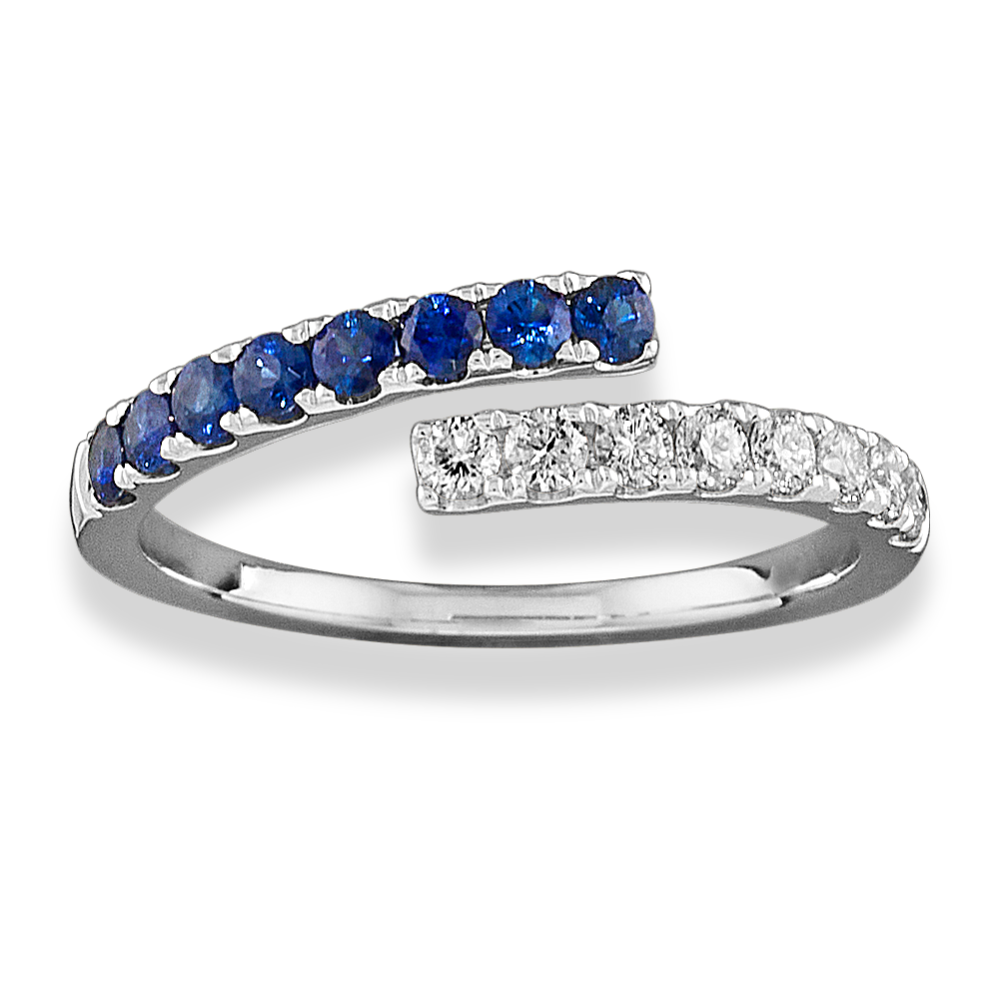 Bay Traditional Blue Sapphire and Diamond Ring in 14K White Gold