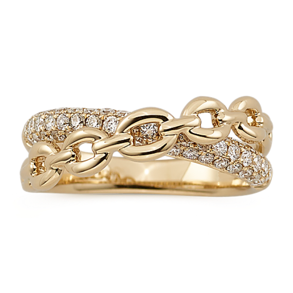 Beaumonde Diamond and Link Crossover Ring in 14K Yellow Gold