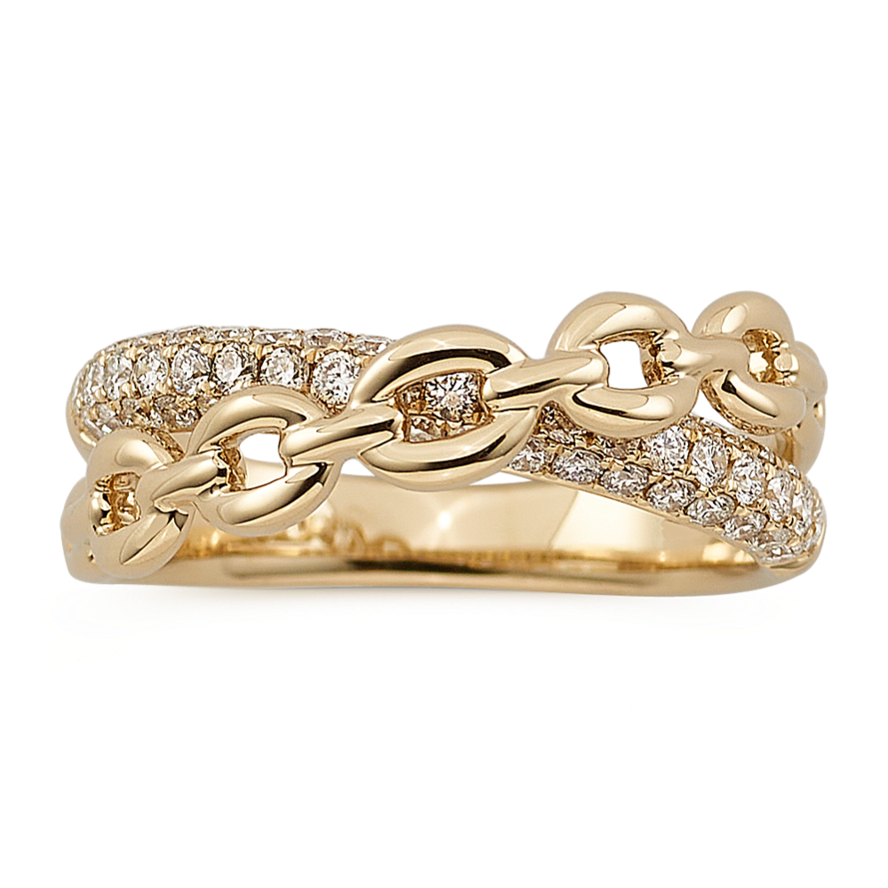 Beaumonde Diamond and Link Crossover Ring in 14K Yellow Gold