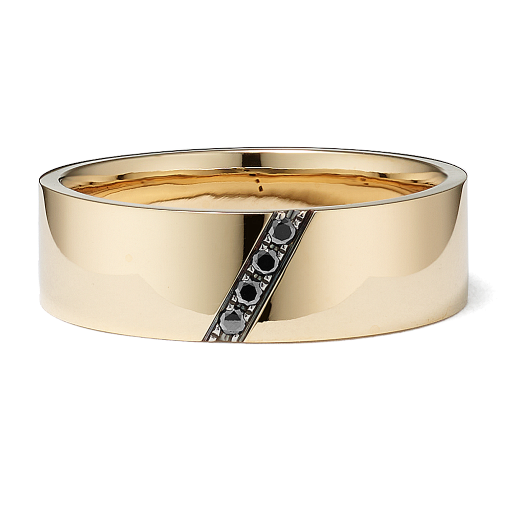 Striato 14K Yellow Gold & Black Diamond Band (6mm)