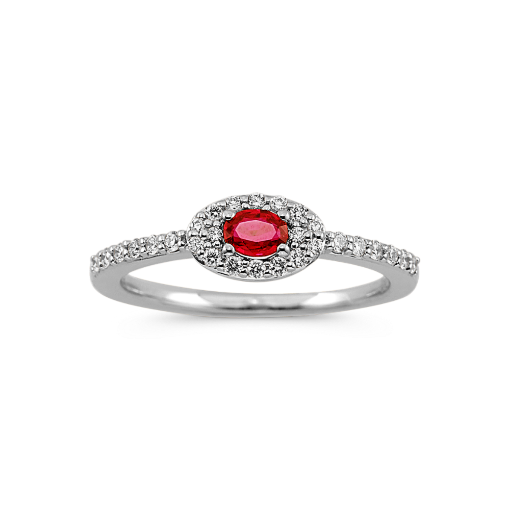 Carmen Natural Ruby and Natural Diamond Ring in 14K White Gold