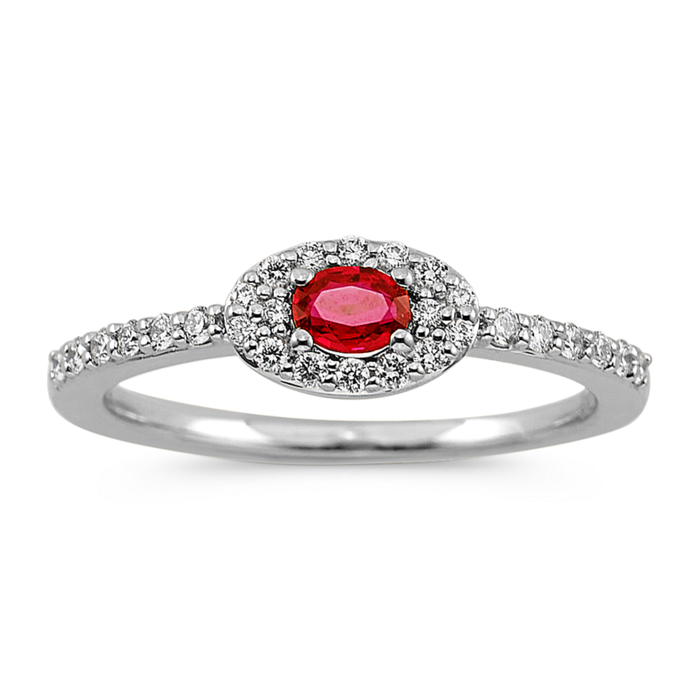 Carmen Ruby and Diamond Ring in 14K White Gold