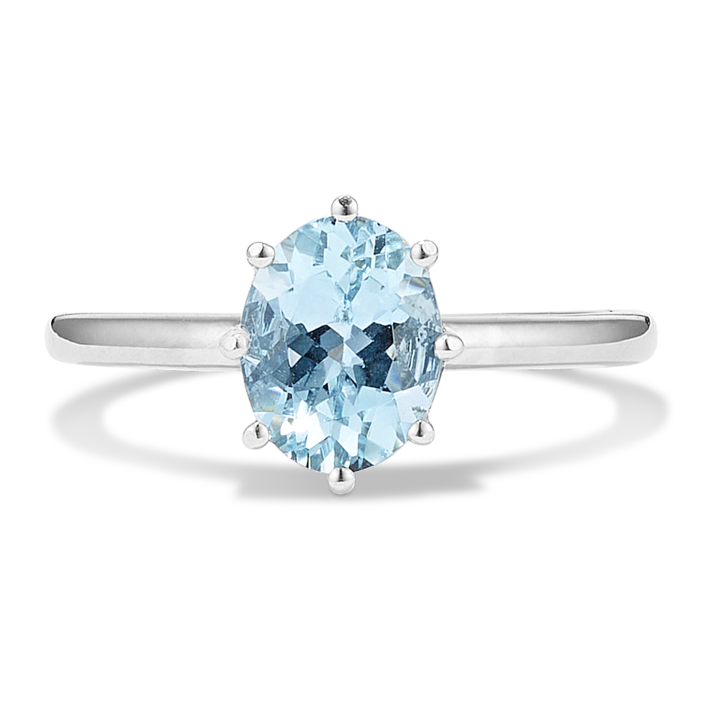 Marabel Aquamarine Solitaire Ring in 14K White Gold