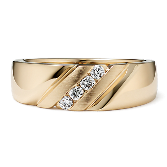 Diagonal 14K Yellow Gold & Diamond Band (4mm)