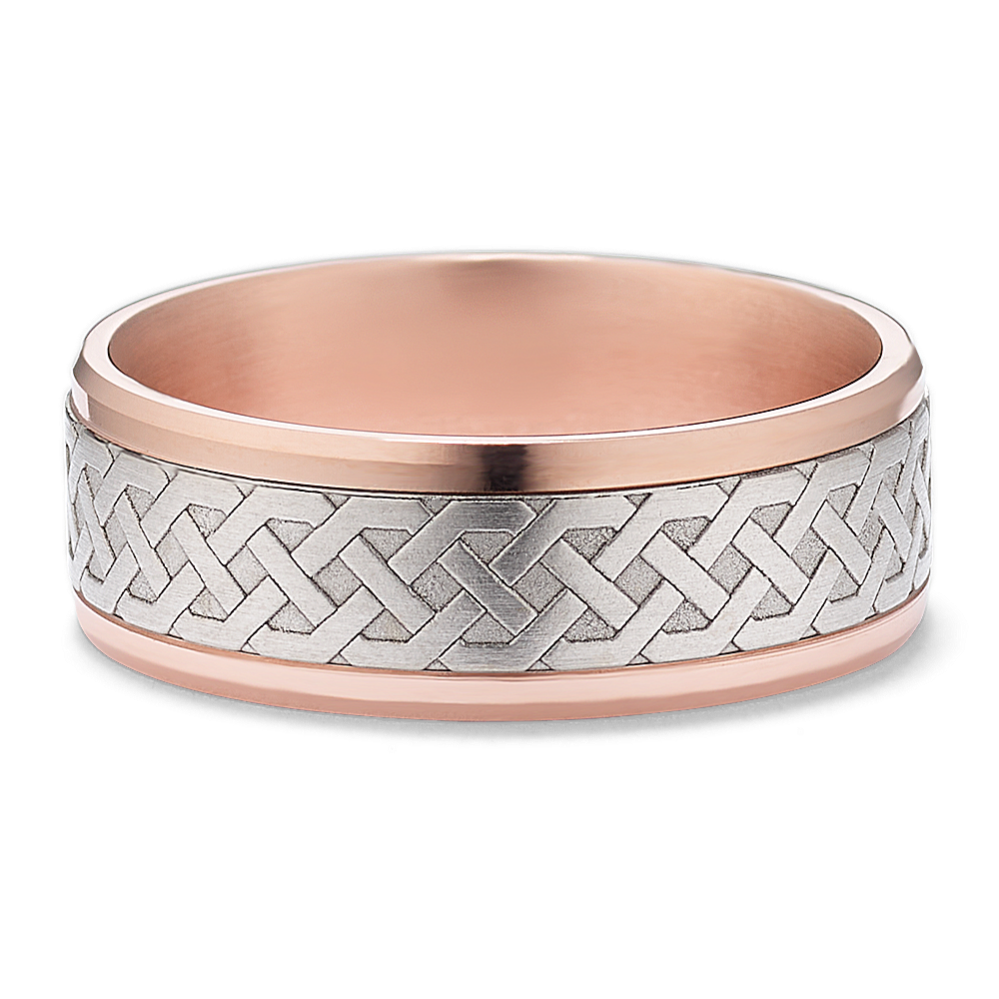Men s Engraved Ring in 14K Rose White Gold 8mm