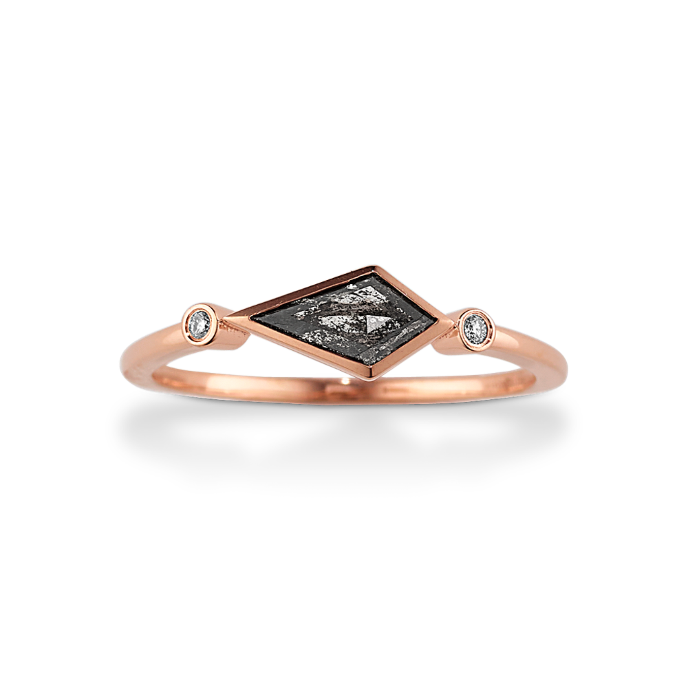 Natural Kite-Shaped Pepper Diamond Ring in 14K Rose Gold