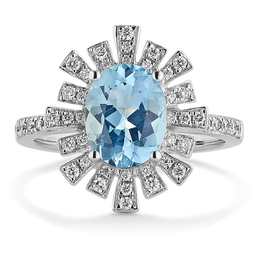 Soleil Aquamarine & Diamond Halo Cocktail Ring