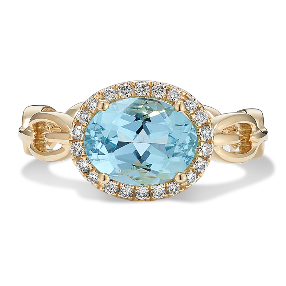 Lizzie Aquamarine & Diamond Halo Ring