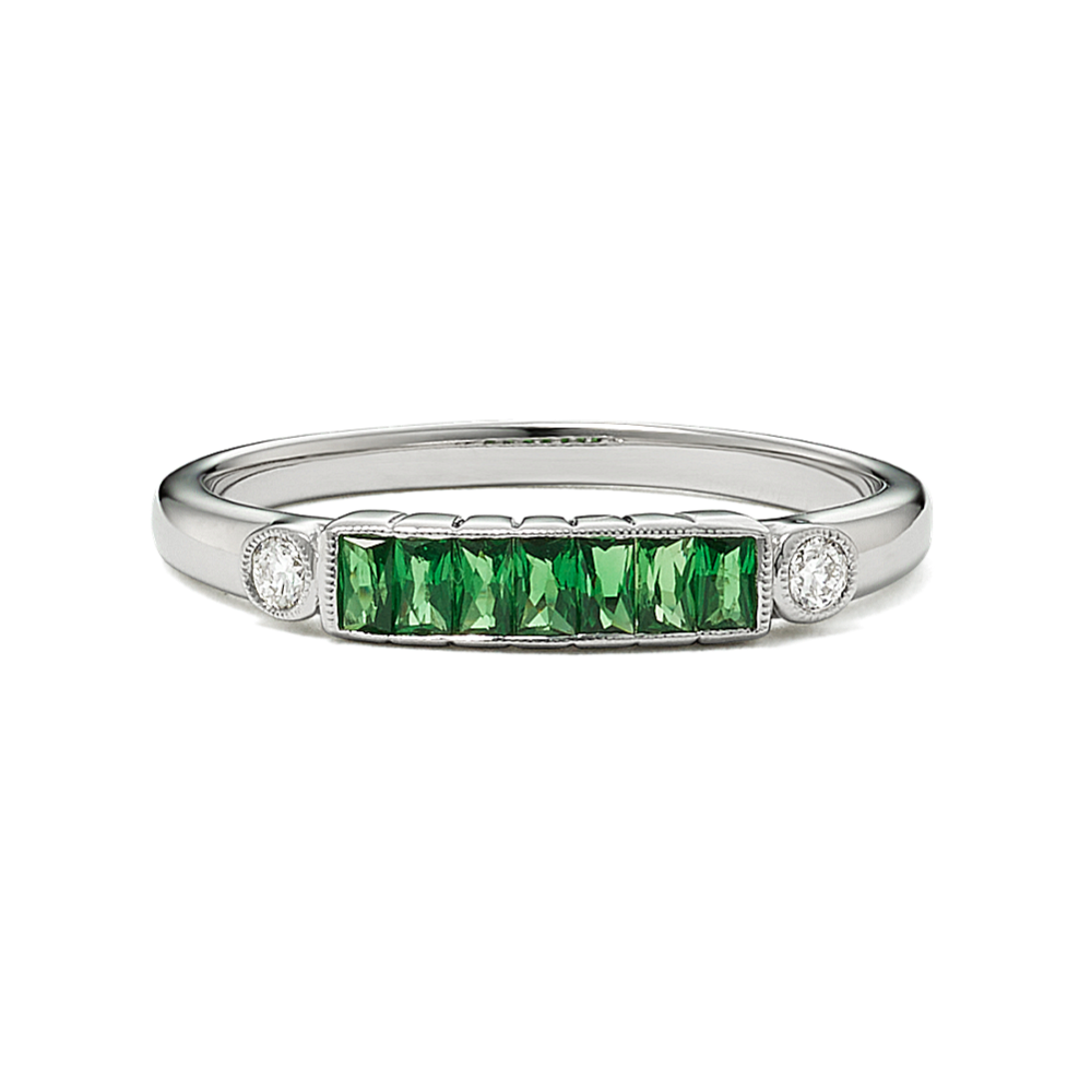 Streamlet Stackable Tsavorite & Diamond Ring