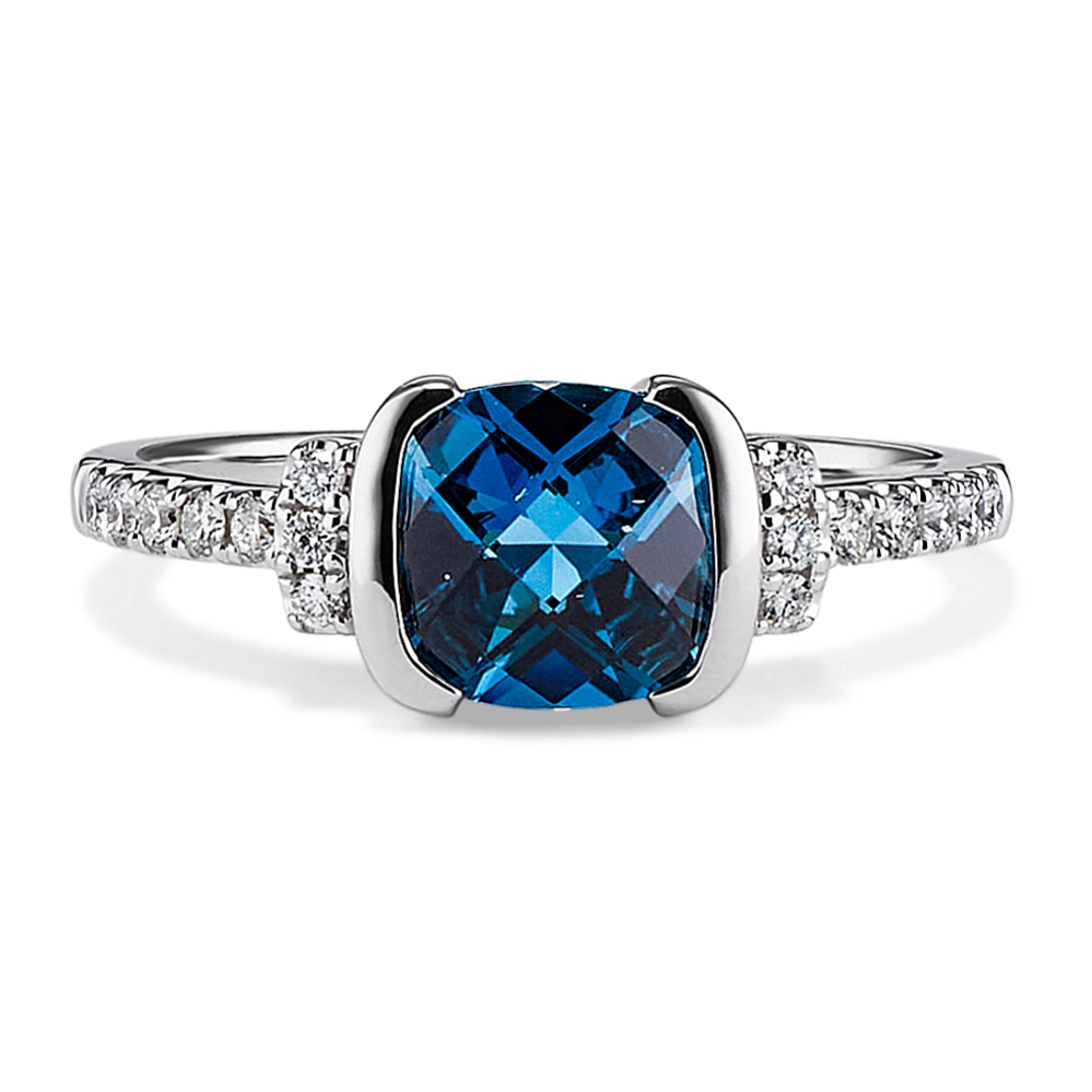 Alice London Blue Topaz & Diamond Bezel-Set Ring