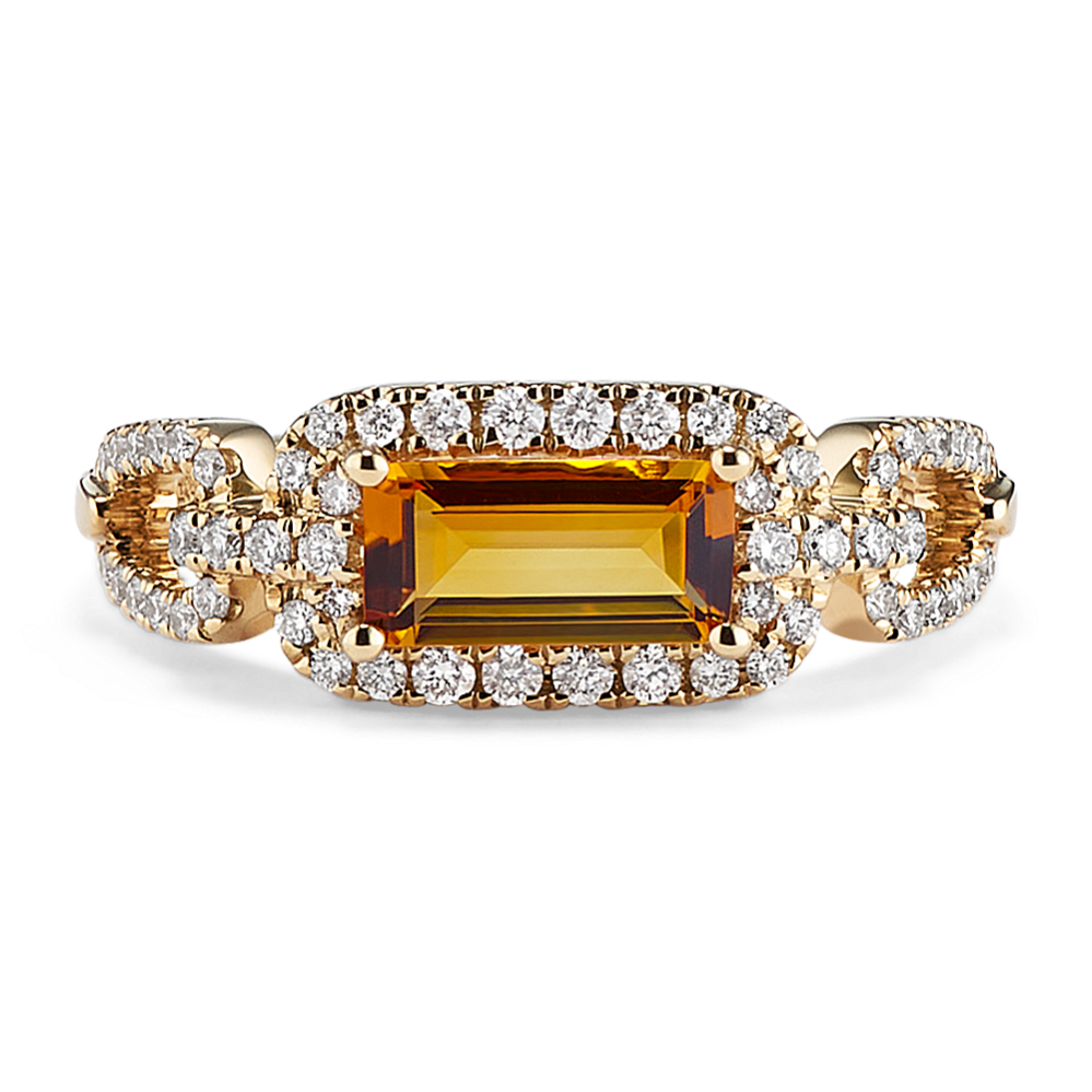 Marigold Citrine & Diamond Halo Ring