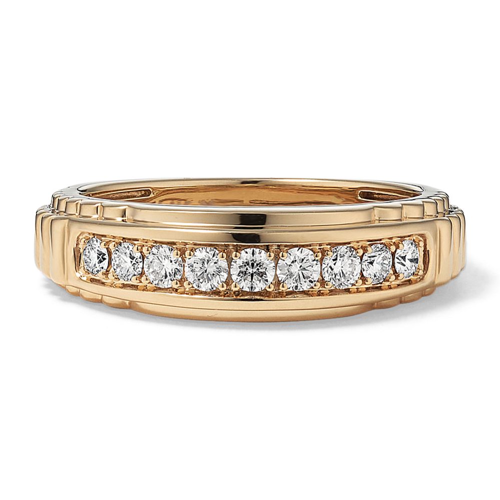 Ribbed 14K Yellow Gold & Diamond Band (7mm)