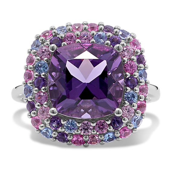 Amethyst & Multi-Gemstone Halo Cocktail Ring