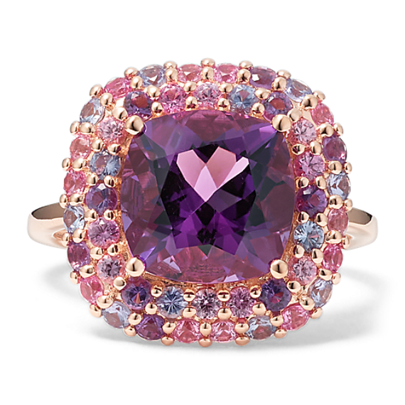 Amethyst & Multi-Gemstone Halo Cocktail Ring